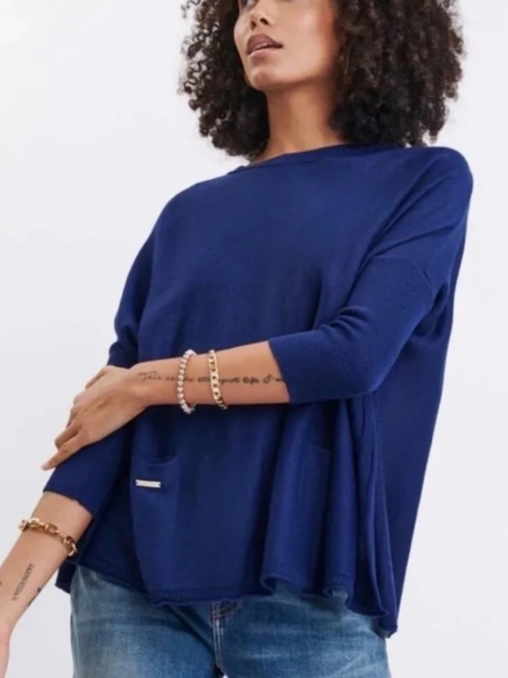 Mersea Women's Blue Catalina Traveler Sweater Poncho Oversized Relaxed One Size